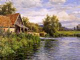 Louis Aston Knight Canvas Paintings - Cottage by the River
